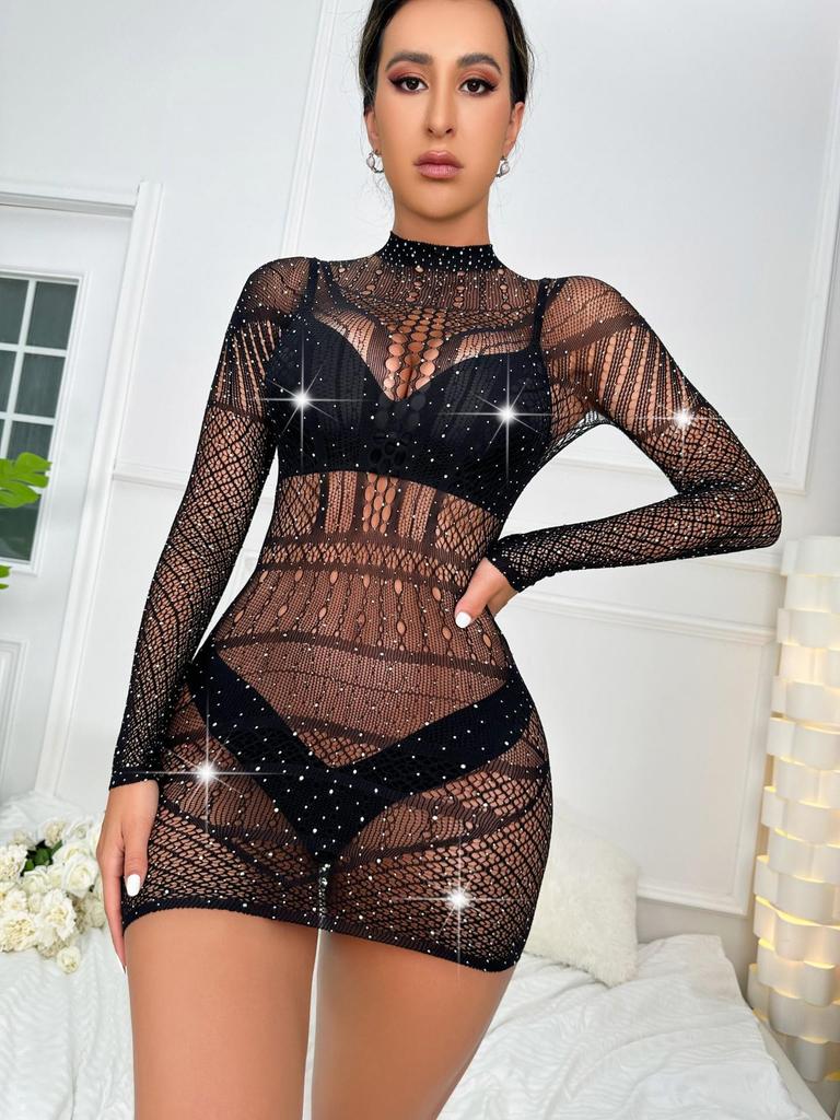 TZ177 Plus Size Shiny Rhinestone Bodycon Dress Lingerie