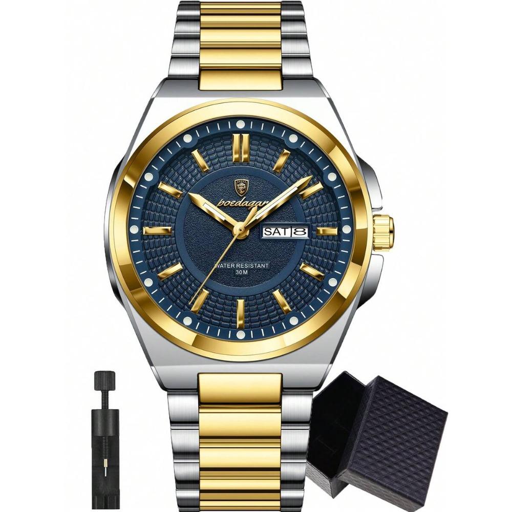 POEDAGAR 1 pz Orologio da Uomo al Quarzo Impermeabile Luminoso in Acciaio Inossidabile con Indicazione di Data e Giorno, Regalo da Uomo