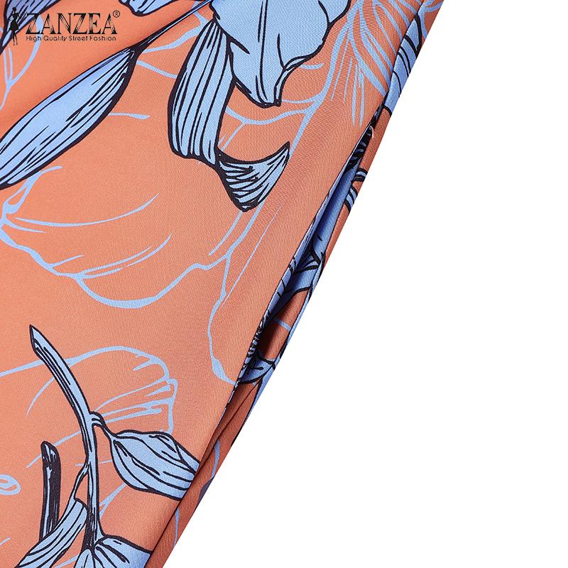 ZANZEA Women Summer V-Neck 3/4 Sleeve Loose Casual Print Dress