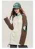 Hollow out design: Spring and Autumn fashion raglan sleeves contrasting color round neck T-shirt cool and cool casual loose top
