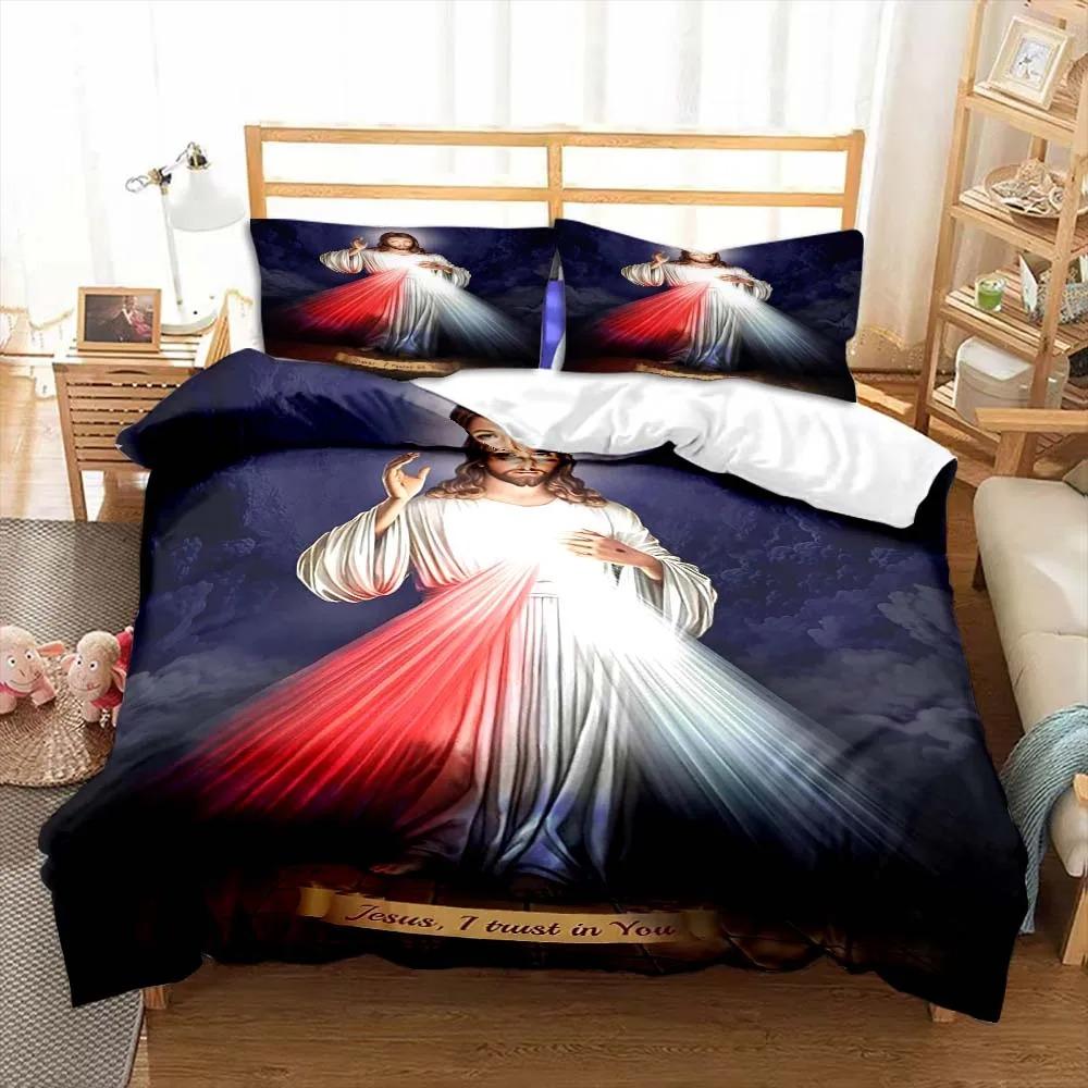 Ensemble de literie Jésus Vierge Marie Chambre Lit Jumeau Ensemble de literie Couette Enfants Adultes Lit Housse de couette Double King Couette Décoration d'intérieur