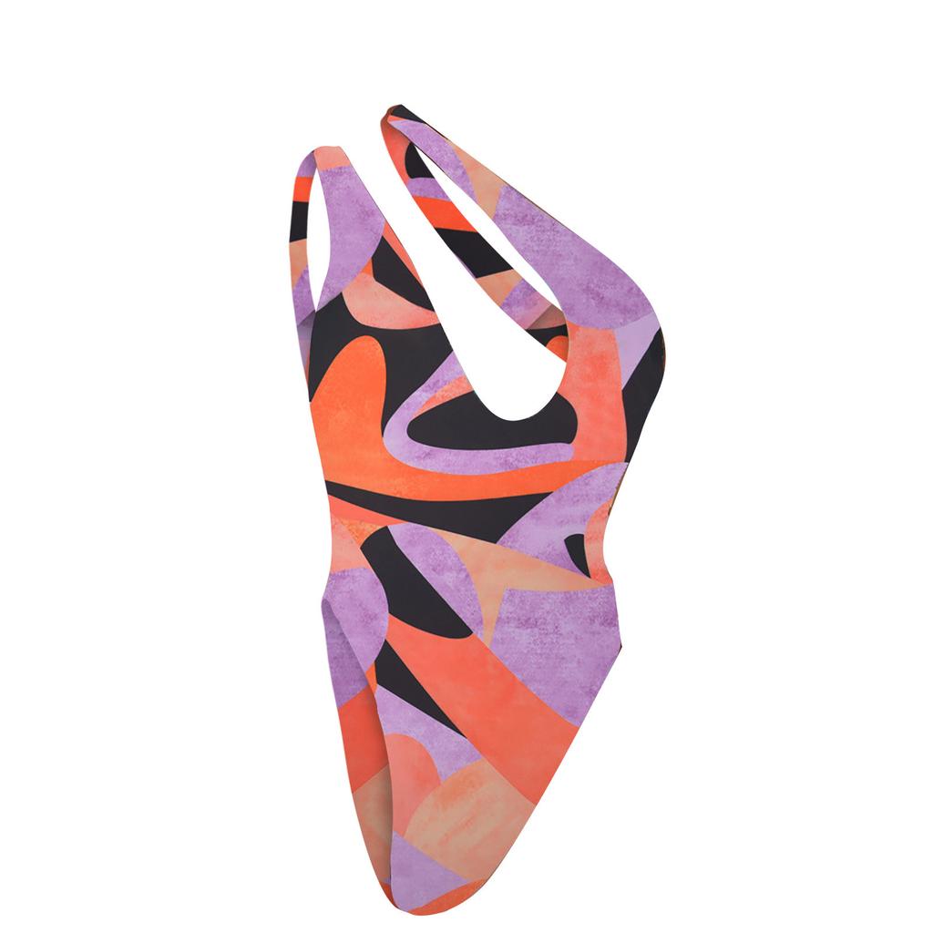 Damen Badeanzug Bikini Print Ärmellos Sexy Badeanzug