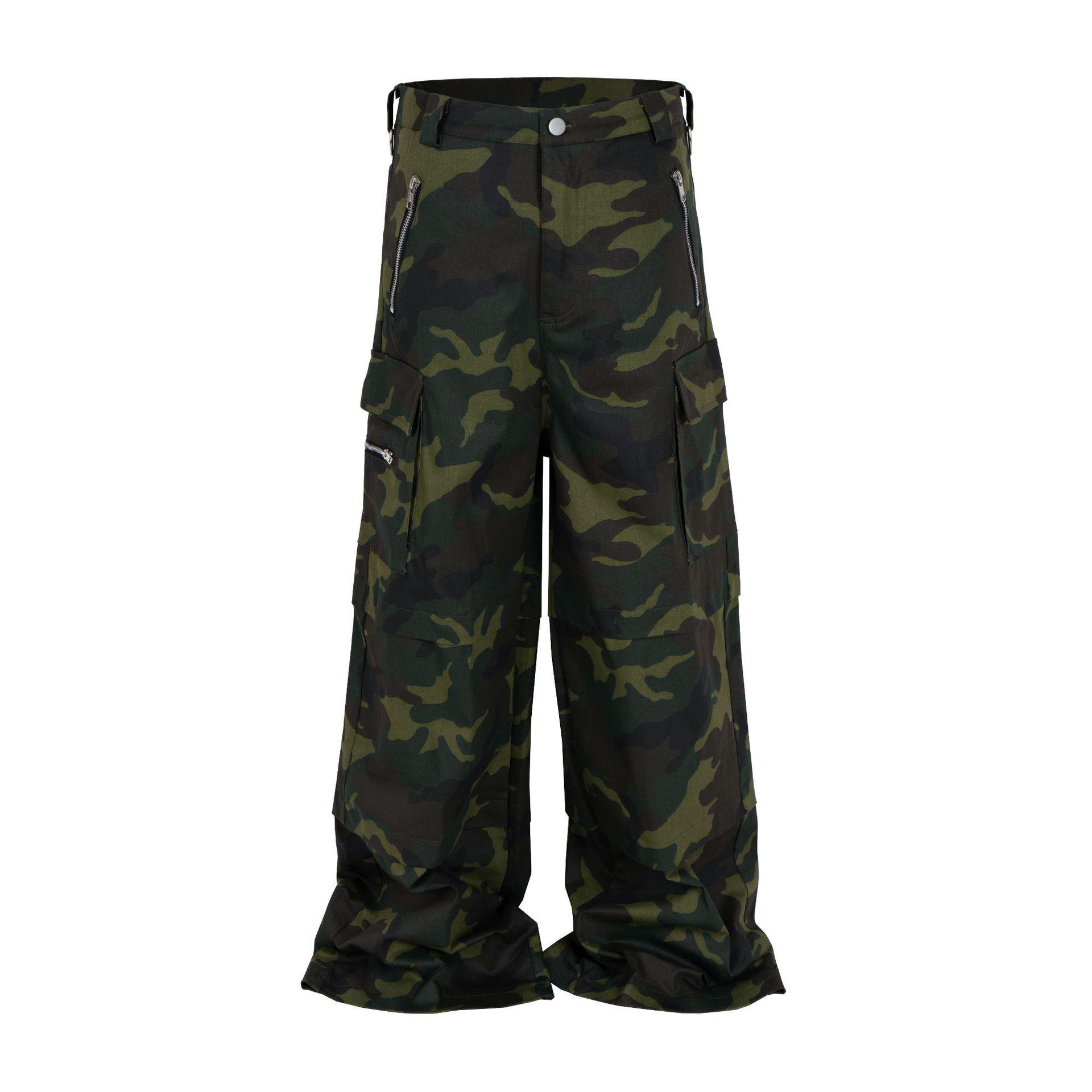

Unisex Camouflage Multi-Pocket Wide-Leg Overalls - Trendy Casual Pants for Men & Women Size L