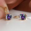 Rainbow Zircon Hoop Earrings Multicolor Crystal Square Stone Earrings Vintage Gold Color Wedding Earrings for Women Party