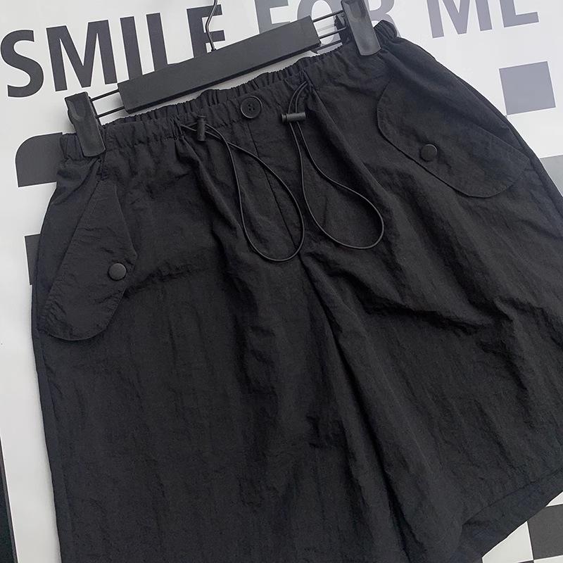 

Женские серые шорты карго с высокой посадкой 2024: Повседневный, Быстросохнущий, Летний стиль с широкими штанинами M