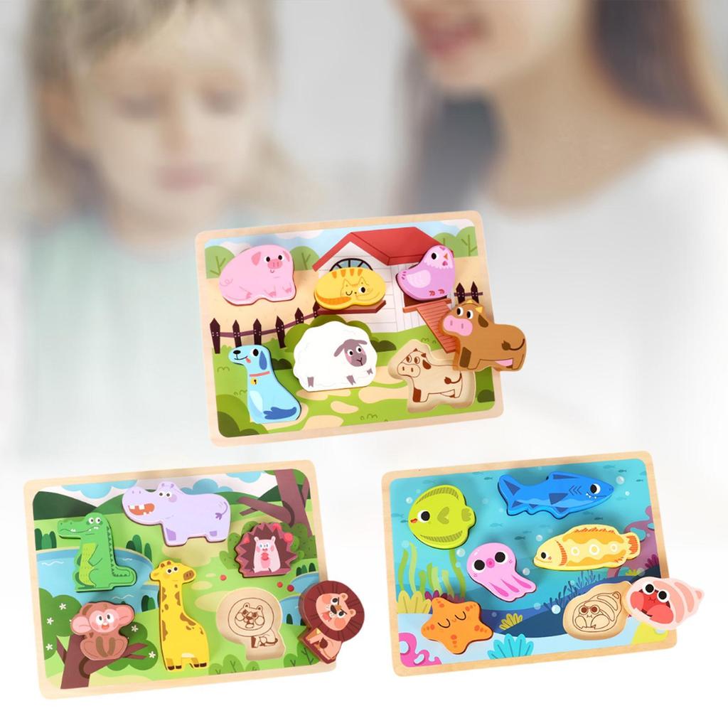 Wooden Jigsaws Puzzle Sturdy Fine Motor Skill Montessori Toys Preschool Learning for Baby Girls Boys 1 2 3 Year Old Kids Gifts
