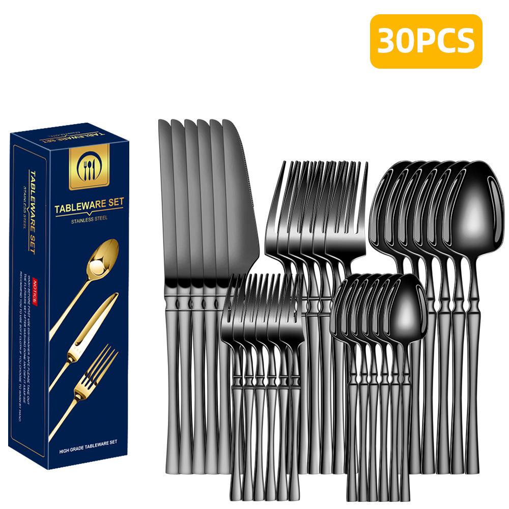 Stainless Steel 30-Piece Cutlery Set with Small Waist Design for Restaurants and Hotels