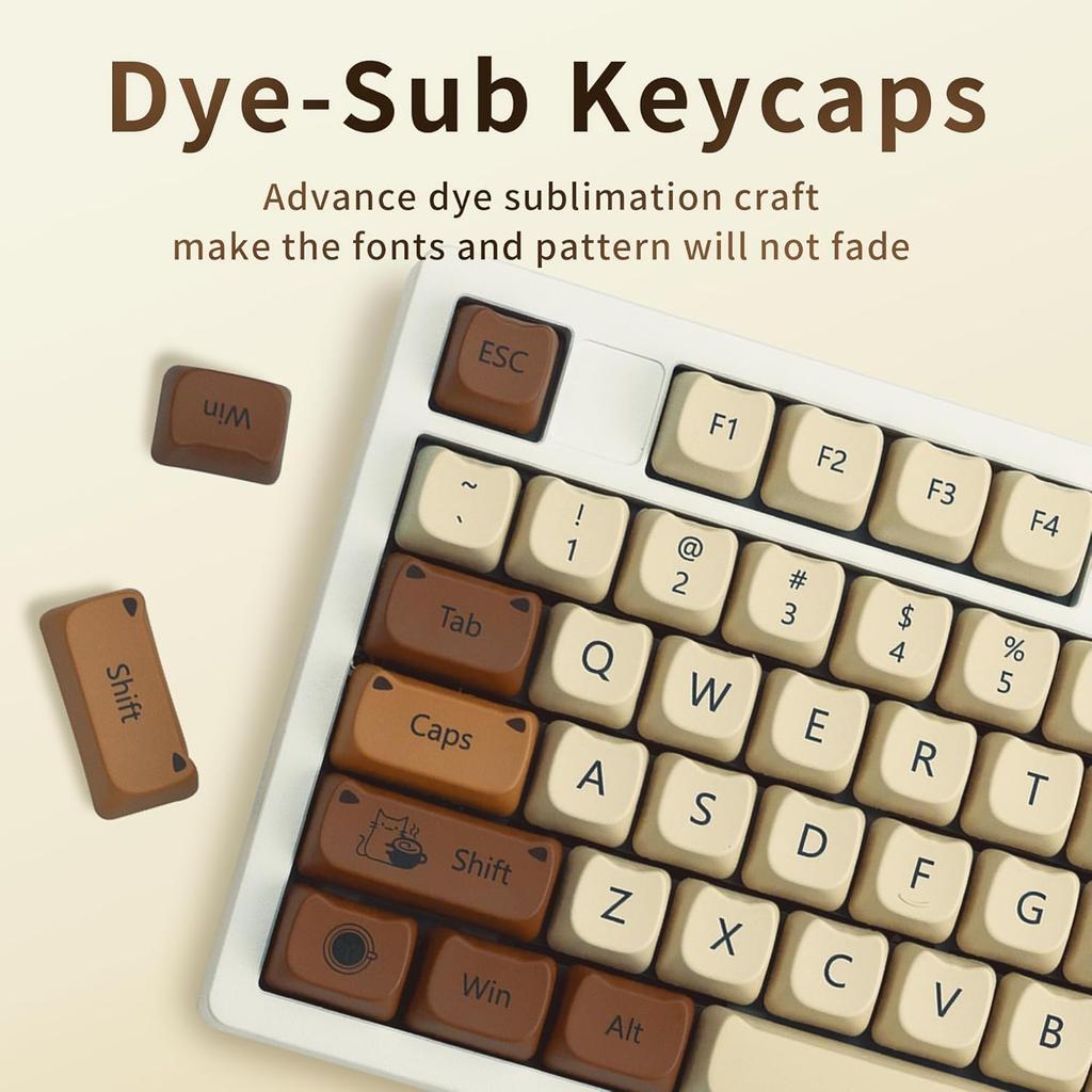 XVX Cat Pattern Keycap PBT Thick Mao 141 MX and for Mechanical Gaming Coffee Set, Profile, Keys, Dye-Sublimation Printing, Compatible, 60%, 75%, 96%,