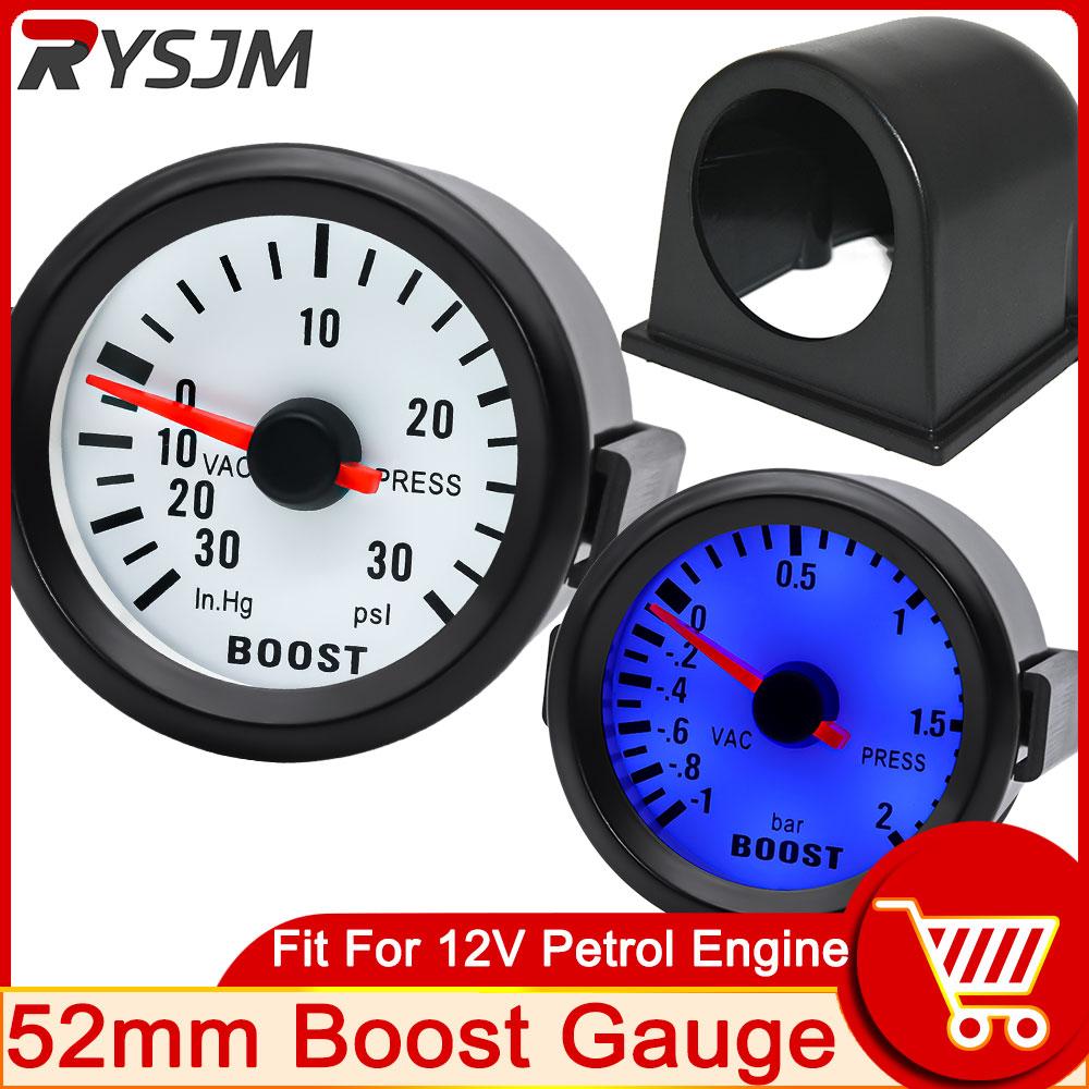 AD Round 52mm Blue Backlight Car Turbo Boost Gauge Turbin -30~30 PSI -1~2 Bar Pointer Clock Vacuums Instrument Meter DIGIT GAUG