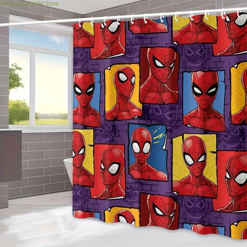 1pc MARVEL Spider-Man Shower Curtain with 12 Hooks - Vibrant Comic Book Art Design, Durable Polyester Bathroom Decor for Home,