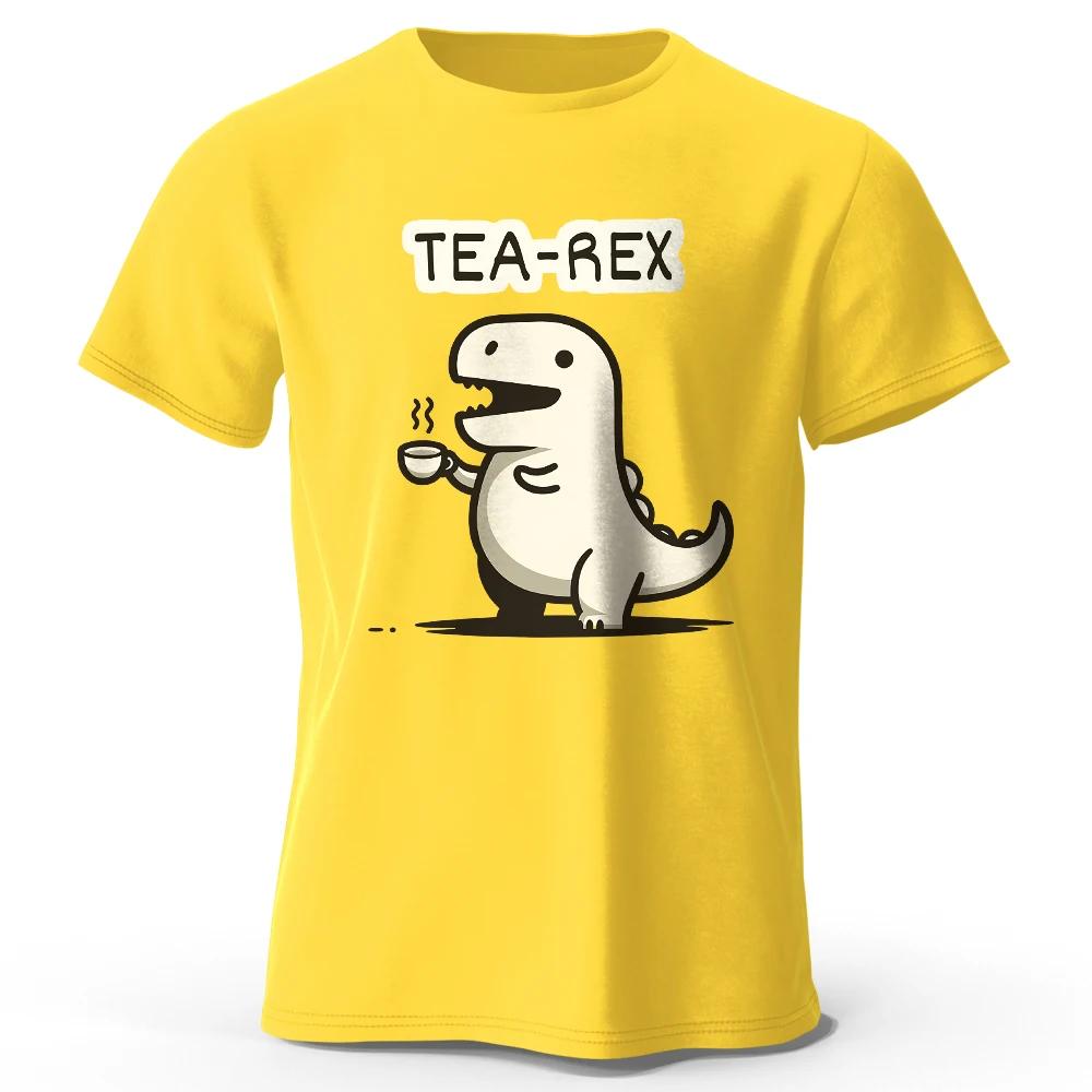 Men's Tea-Rex Dinosaur Printed 100% Cotton T-Shirt, Soft & Breathable Round Neck Short Sleeve Tee, Unisex Fun & Quirky Style
