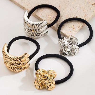 Anello per capelli elastico in metallo a fiore geometrico coreano
