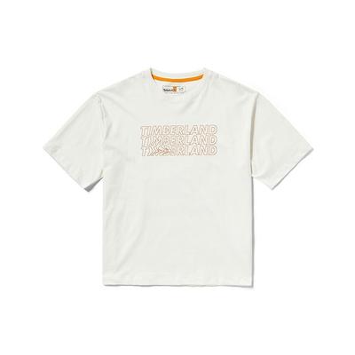 Timberland T-shirt Casual Larga a Maniche Corte con Stampa Logo Lettera Vintage Unisex Top Bianchi A6QJ1-CM9