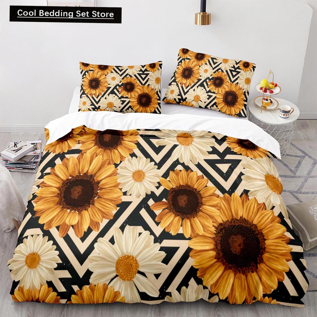 Yellow Sunflowers King Queen Duvet Cover Beautiful Floral Bedding Set for Kids Girls Women Girly Lovely Flowers Soft Quilt Cover