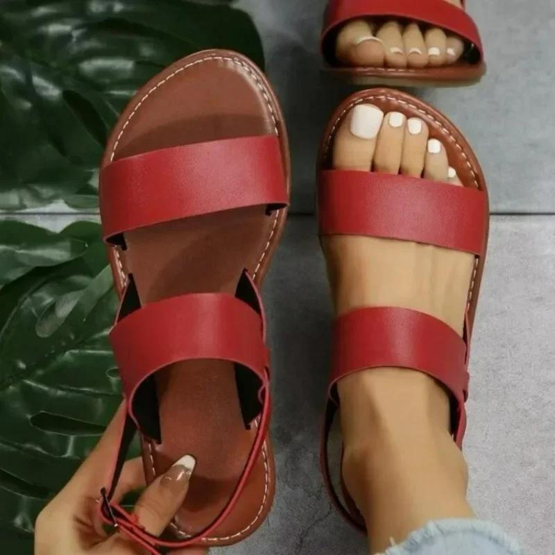 Fashion 2024 Brand Women's Shoes Buckle Strap Women's Sandals Fashion Peep Toe Casual Sandals Women Hot Sale Plus Size Flat Sandals
