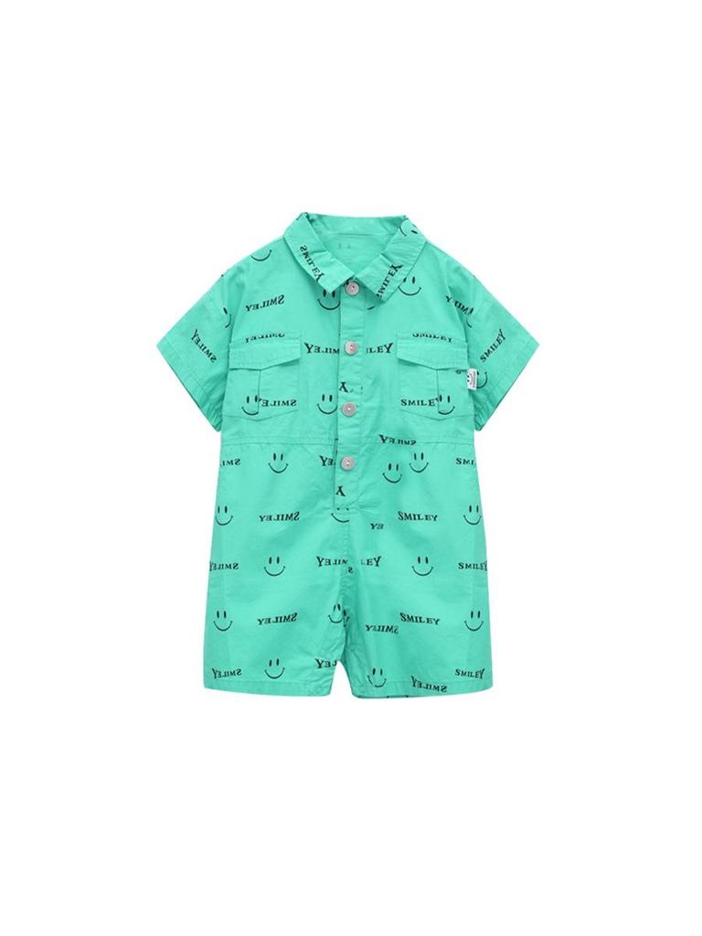 Boys' Trendy Korean Style Summer 2026 Short Sleeve Printed Romper
