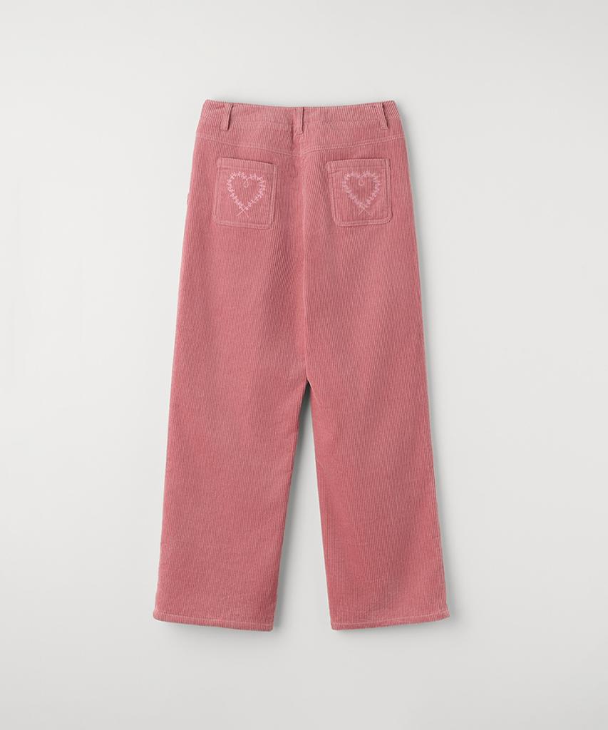 Selliteiljeu Heart Embroidery Corduroy Wide Pants_Pink