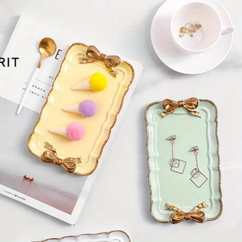 Simple Creative Resin Dessert Cake Plate Bowknot Handicraft Rectangle Plate Set Imitation Ceramic Plates Party Decoration