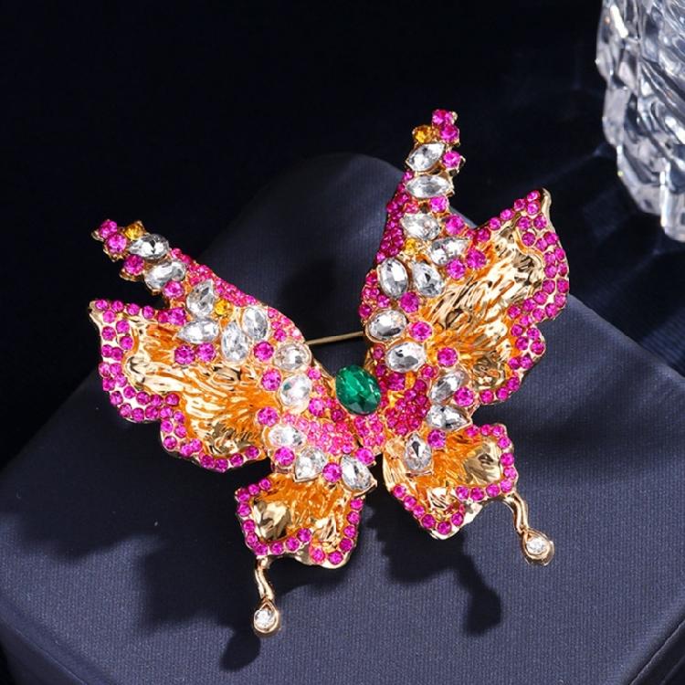 Multi Purpose Crystal Rhinestones Butterfly Brooch Double Wing Structure Easy Clip Fastening For Various Clothings