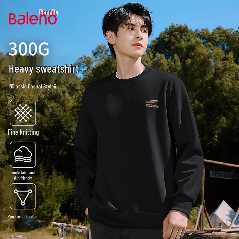 Baleno Men's Letter Print Heavyweight Loose Fit Crew Neck Sweatshirt