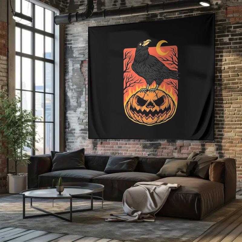 Spooky Halloween Tapestry Gothic Raven Forest Wall Hanging Dark Fantasy Decor Room Dorm Aesthetic Home Decor Wall Art