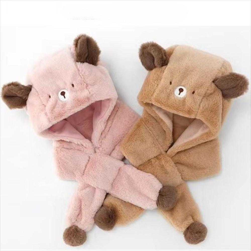 Windproof Winter Baby Hat Scarf One-Piece Infant Beanies Cap Cute Kids Hat Hooded Scarf