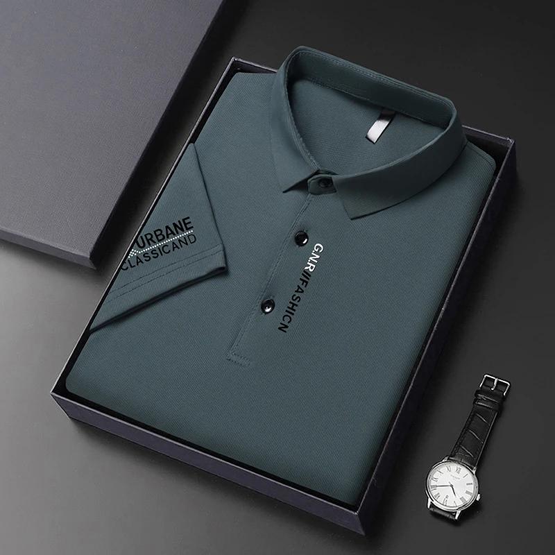 New Men's Business Casual Short Sleeved Shirt with Badge Solid Color Polo Shirt Fashionable Breathable Comfortable Versatile Top