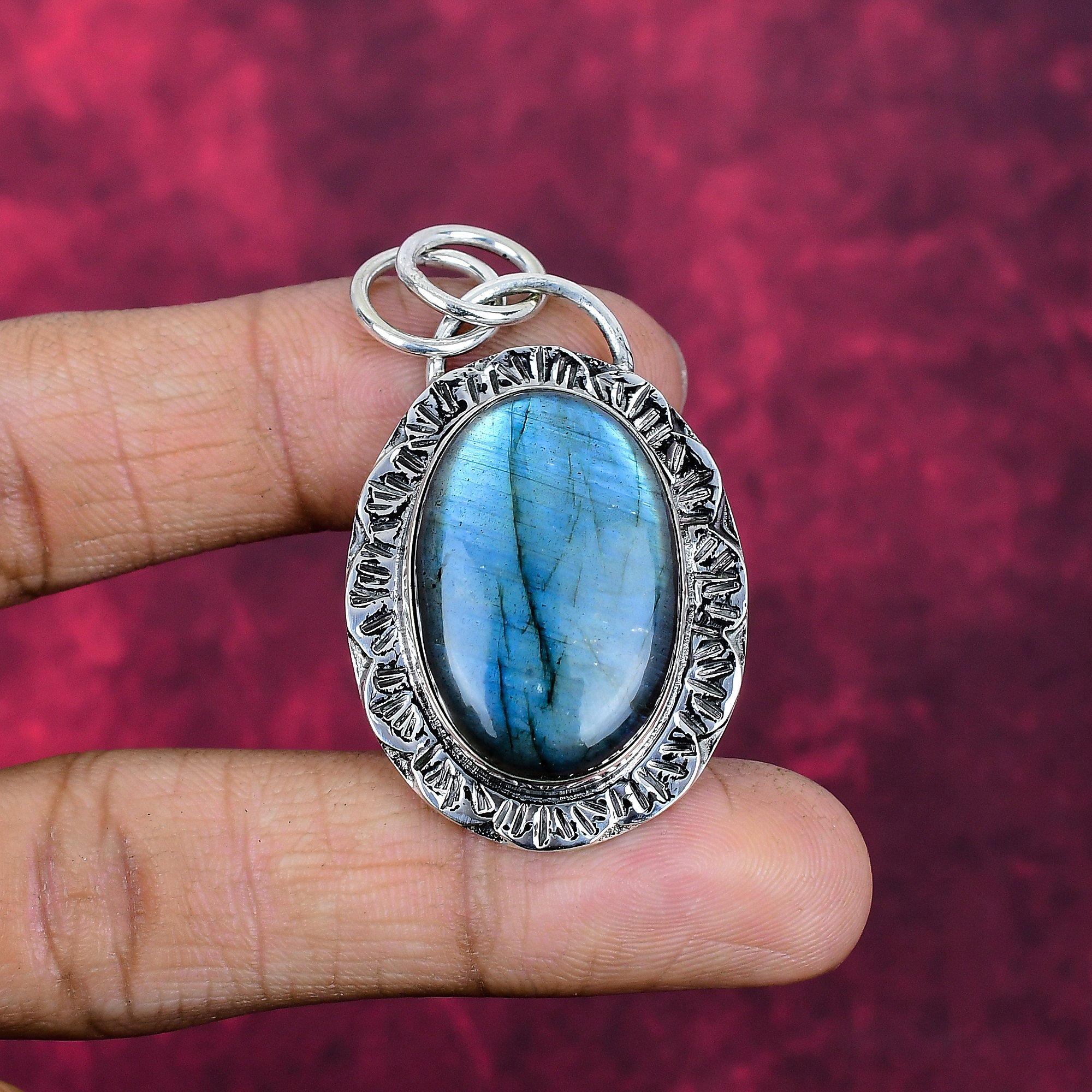 

Ювелірні вироби з лабрадориту, підвіска з твердого срібла 925 проби, ювелірні вироби з дорогоцінним камінням ручної роботи, новий кулон для подарунків для дружини 2.16 Inches