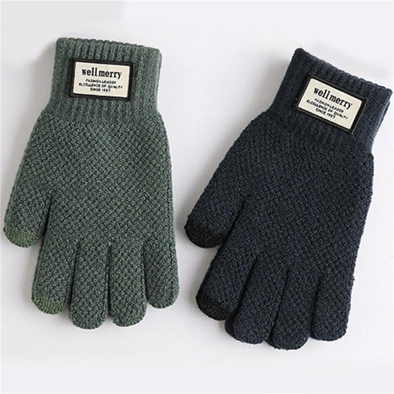 Autumn And Winter Men Padded Thicken Jacquard Touchscreen Gloves Warm Wool Gloves for Cold Weather