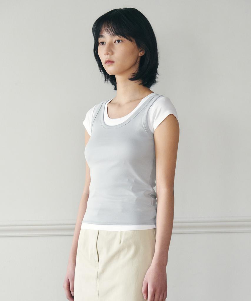 YJACK W_Rib U-Neck Slim Fit Short Sleeve T-Shirt Lrt1463