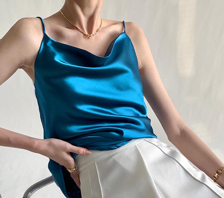Women's Multicolor Satin Drape Camisole - Elegant Loose Fit with an Acetate Inner Layer