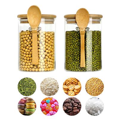 2 Stück Glasbehälter Lebensmittelaufbewahrung Gewürzgläser mit Bambusdeckel Tee Kaffee Zucker Aufbewahrungsgläser Kleine Dose für die Küche 550ML