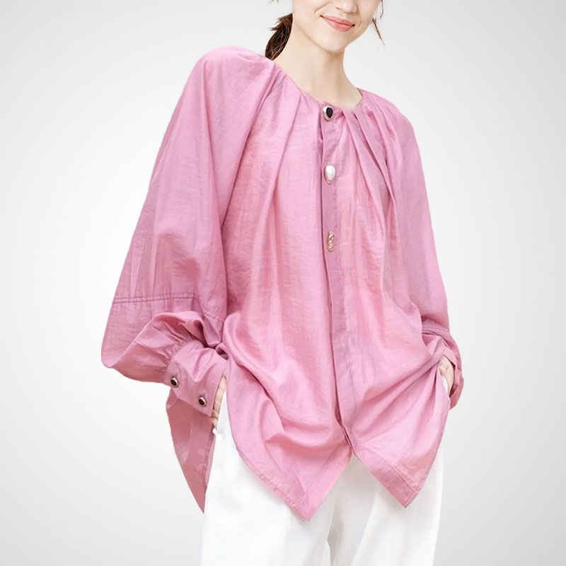 

Тенсел Свободная Весенняя Нишевый Стиль Ретро Защита от Солнца Рубашка Rose Pink 2XL