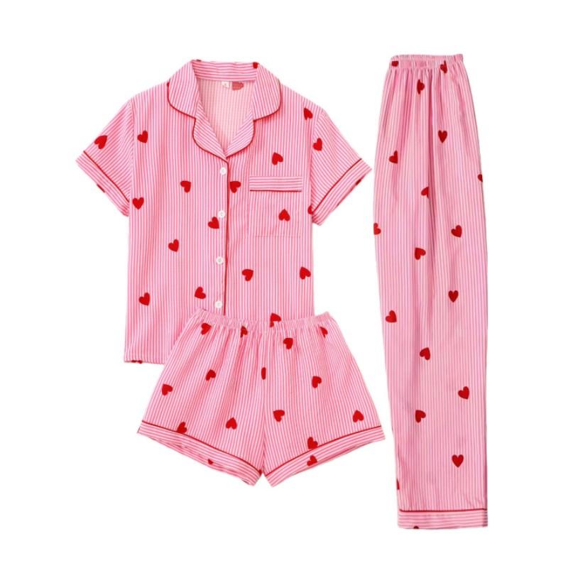 

Women s Printed Loungewear Set: Short-Sleeve Cardigan + Pants A Comfortable and Casual Set XS