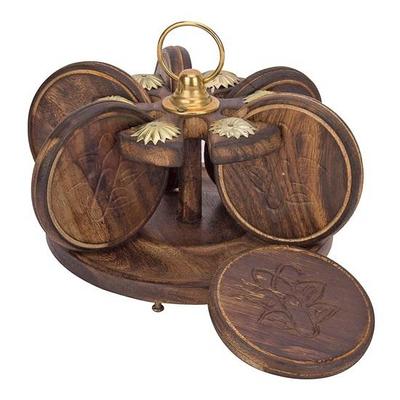 7.62 Cm Mango Wood Tea Coaster Set In Design for Hot, Cold Tea Coffee Drinks Beer Cans Coffee Mugs Tabletop Protection