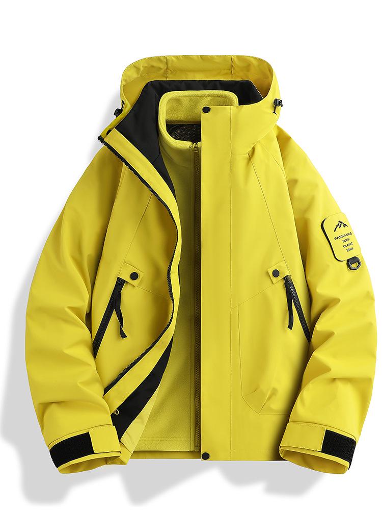 Skijacke Set: Schwarz-Gold-Fleece Warme Innenlage mit 75D Doppelwarp-Schuss, Drei-in-Eins-Design für Paare