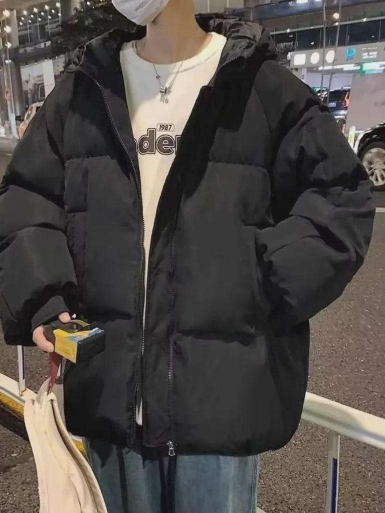 Unisex Oversized Cotton-Padded Jacket with Hood - Autumn/Winter Solid Color Versatile Design