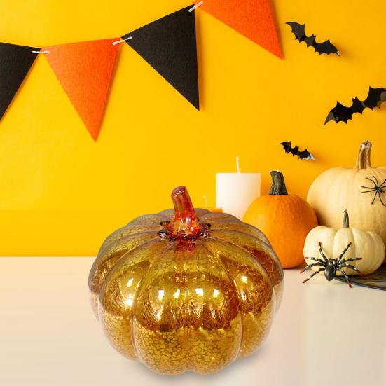 LED Glass Pumpkin Lantern with Smart Timer 10 Warm LEDs