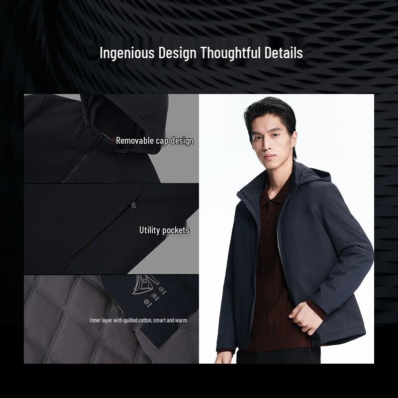 K-Boxing Men's Water-Repellent Hooded Business Casual Jacket NKDN3362