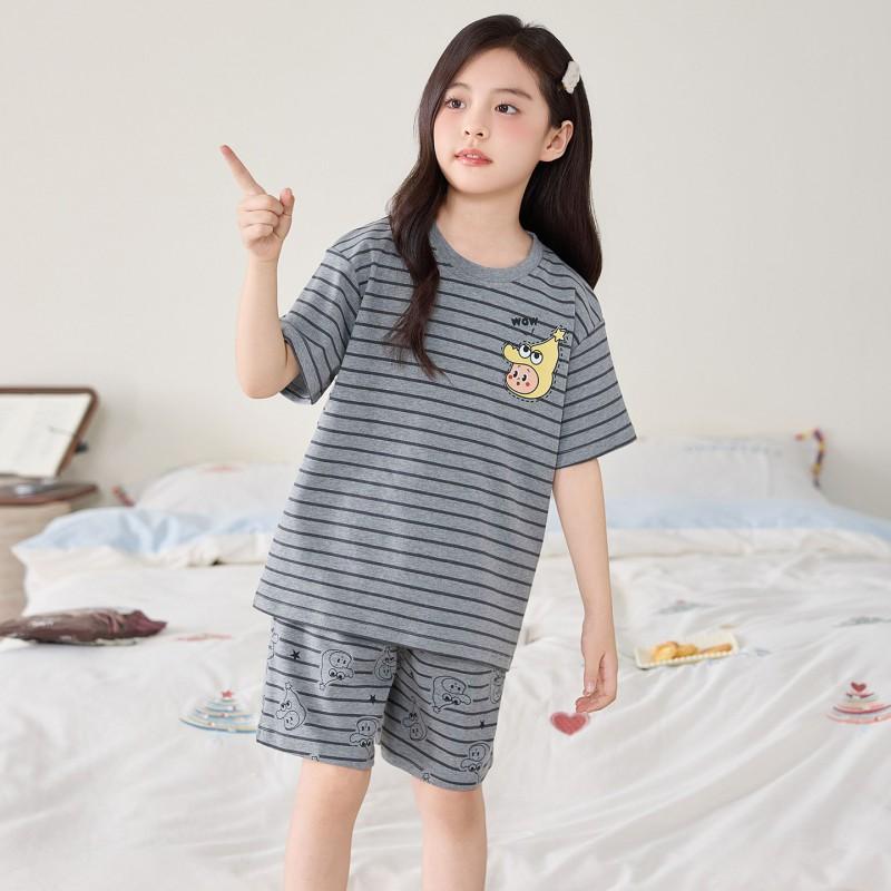 Girls Cotton Short Sleeve Pajama Set Lightweight Cartoon Print Sleepwear Ages 8