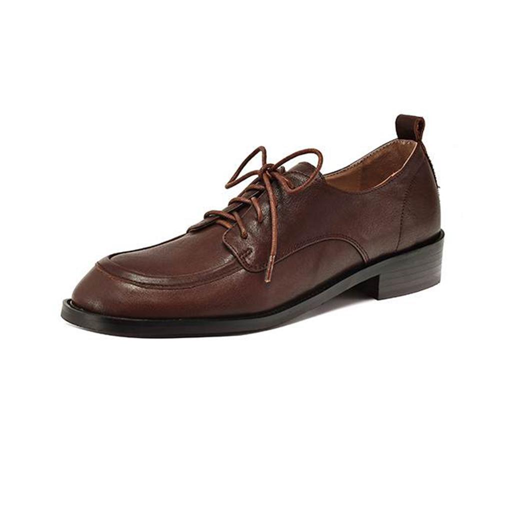 Krazing Pot Cow Skin Autumn Winter Brogues Shoes Lace Up Low Heels Size 42 Round Toe Oxford Shoes Deep Mouth Pumps