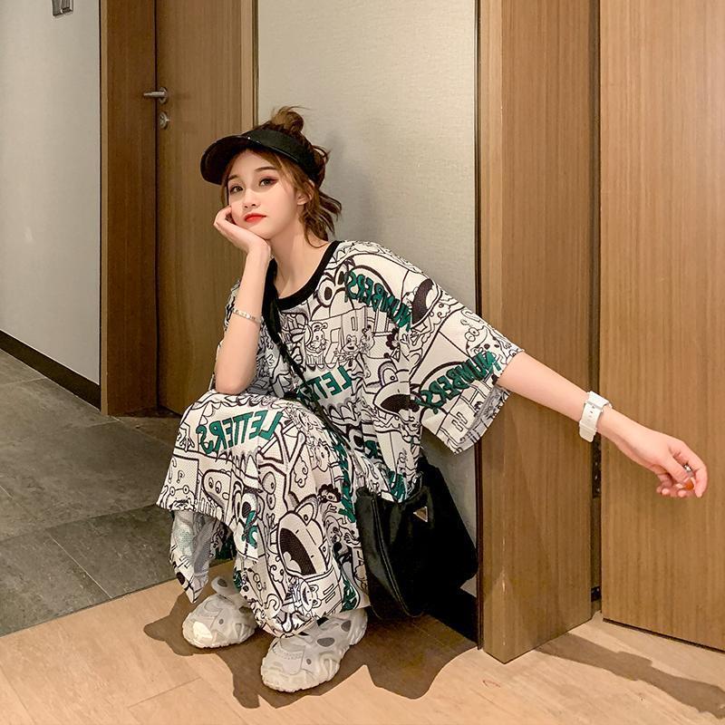 Women T-shirt Dress Plus Size Long Dress Cartoon Home Nightdress