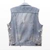 Chaleco Vaquero Floral de Diseño Corto para Primavera y Verano para Mujer Abotonado Viejo Personalizado para Viajeras Tops