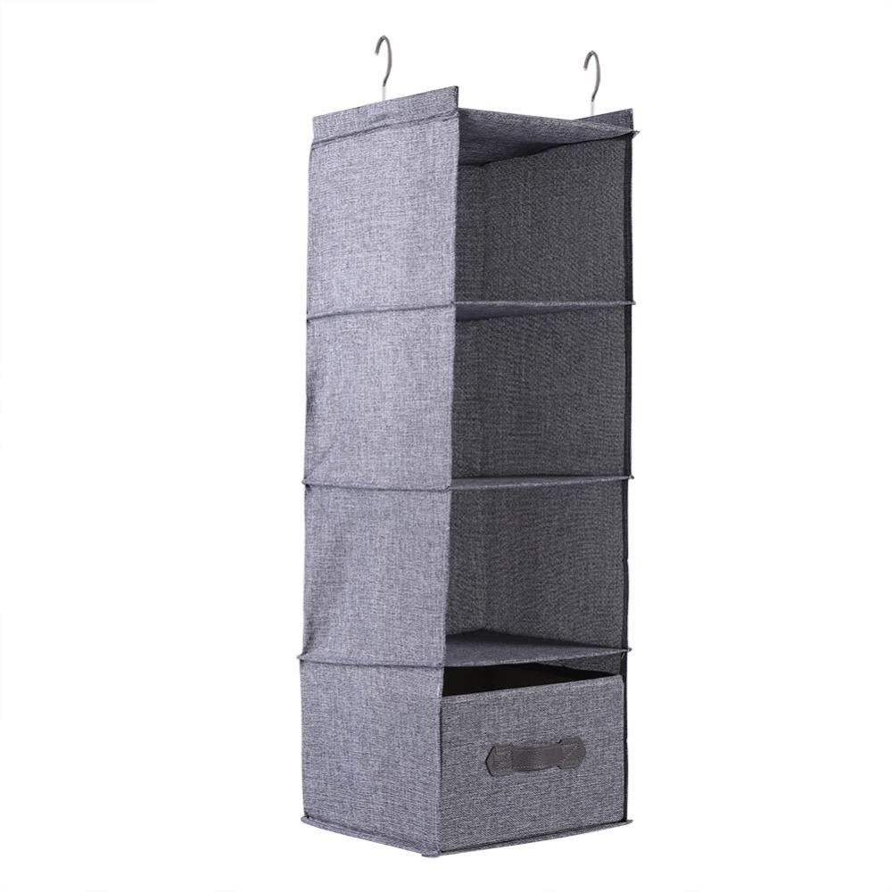 

4 Shelves Clothes Storage Holder With Drawer Clothes Hanging Organizer Bedroom серый