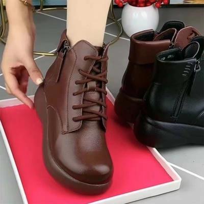 Thick-soled Single Boots Soft Leather Soft-soled British Martin Boots New Retro Zipper Short Boots In Autumn and Winter