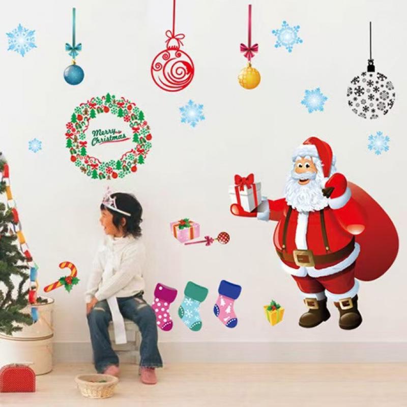 Santa Claus Christmas Wreath Window Stickers for Festive Decor