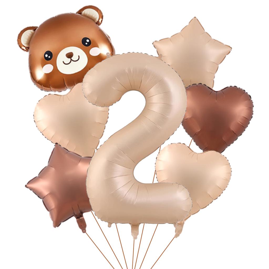 7pcs Cute Bear Balloon Set with 32 Inch Caramel Digital Aluminum Foil Balloon for Birthday Party Decoration Baby Shower Supplies