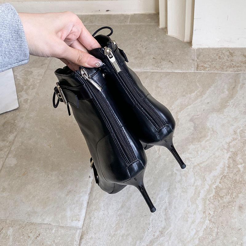 Fashion Fashion Lace Up Modern Women Ankle Boots Shoes Buckle Strap Pointed Toe Ladies Short Boots Heels Shoes Female Pumps Lady