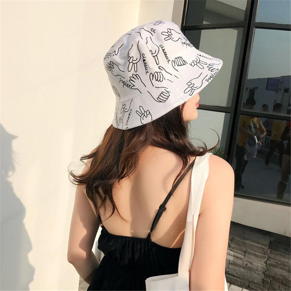 Fashion Bucket Hat for Women Spring Casual Outdoor Graffiti Fisherman Cap Big Brim