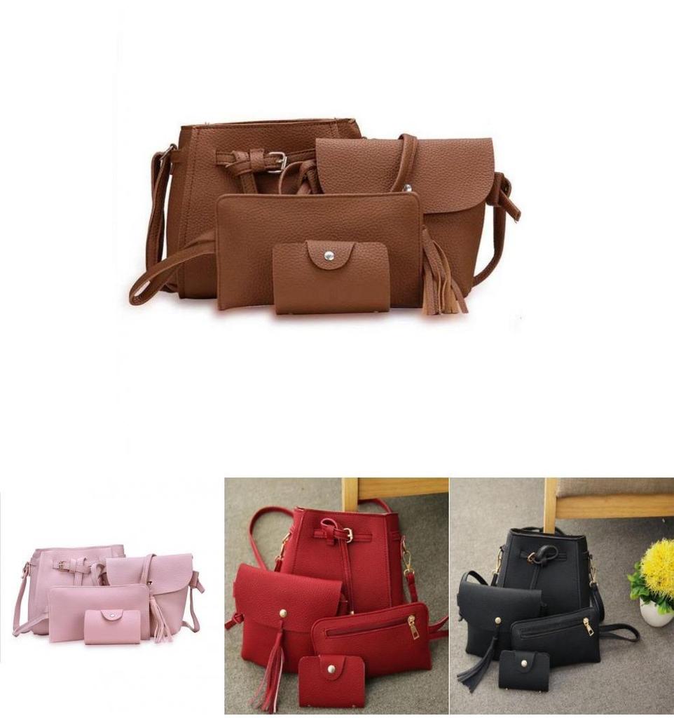 Elegant 4pcs Women Lady Handbag Set In Premium Pu Leather With Adjustable Strap